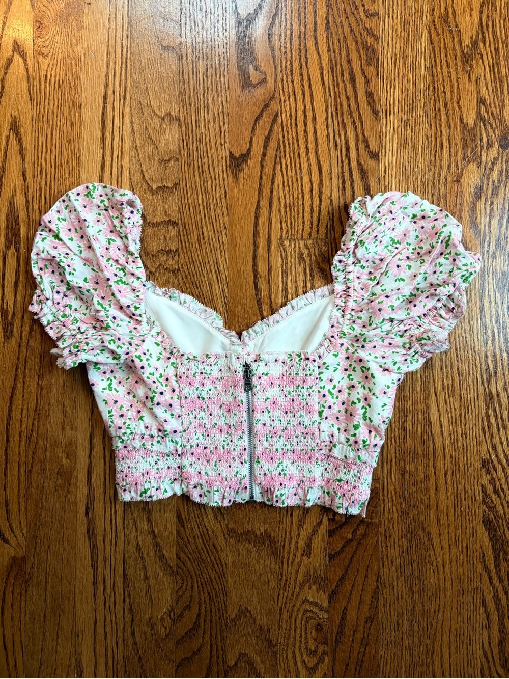NWT Alice + Olivia Rianna Puff Sleeve Floral Cropped Top Monterey Ditsy Soft Wht - Picture 7 of 12